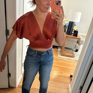 Zara Rust V-Neck Blouse